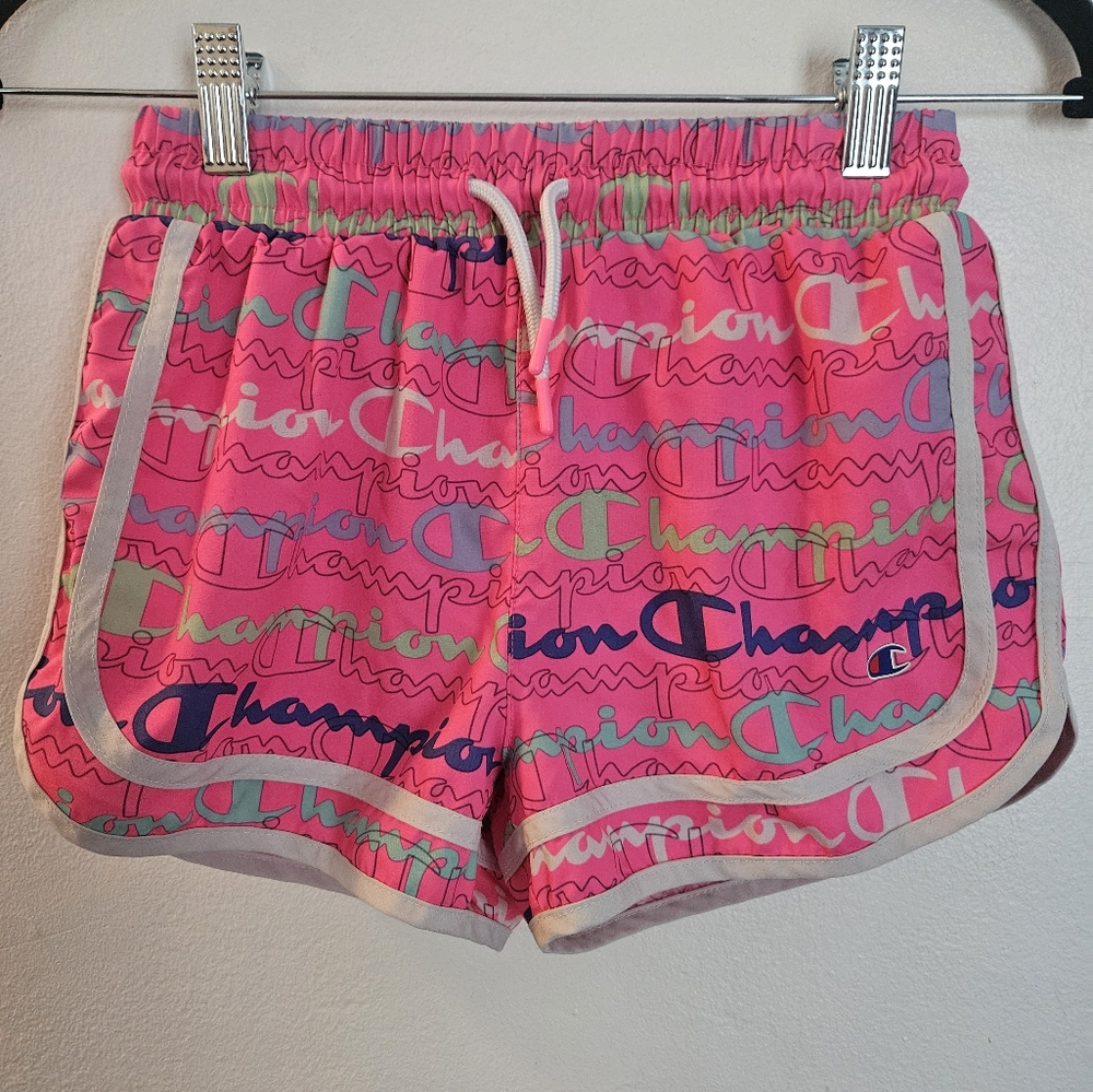 Champion Girls Pink Logo Script Athletic Shorts‎ Size 7/8 Running Gym Activewear